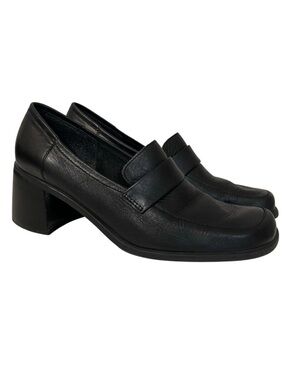 Nine West Westies 90s Block Heel Loafers Black Leather Slip On Women's 9.5